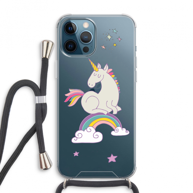 Regenboog eenhoorn: iPhone 12 Pro Max Transparant Hoesje met koord