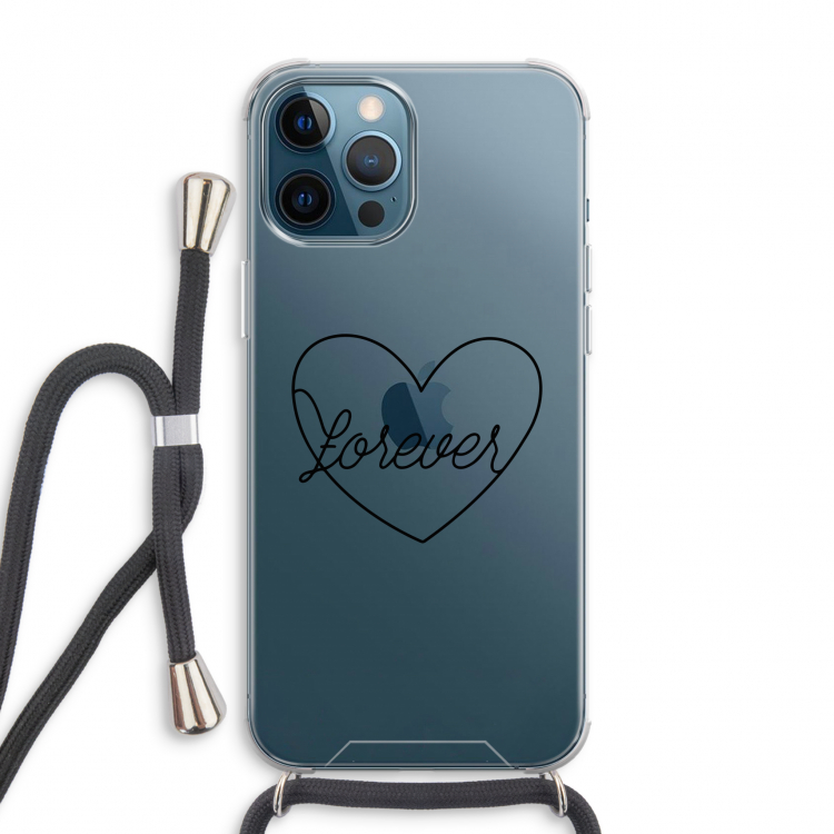 Forever heart black: iPhone 12 Pro Max Transparant Hoesje met koord