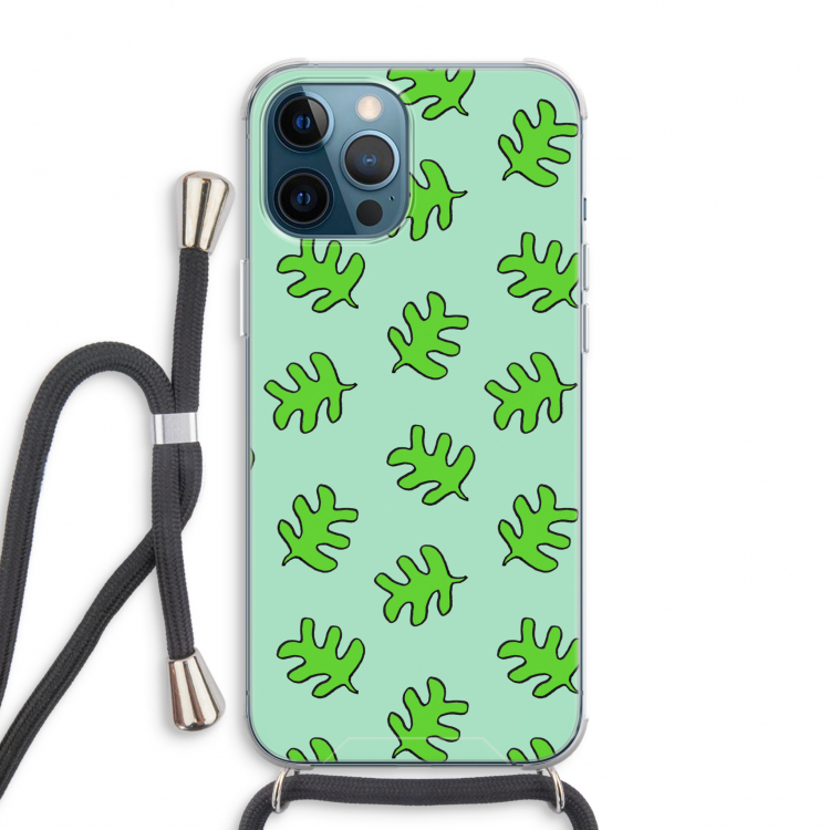 Groene blaadjes: iPhone 12 Pro Max Transparant Hoesje met koord