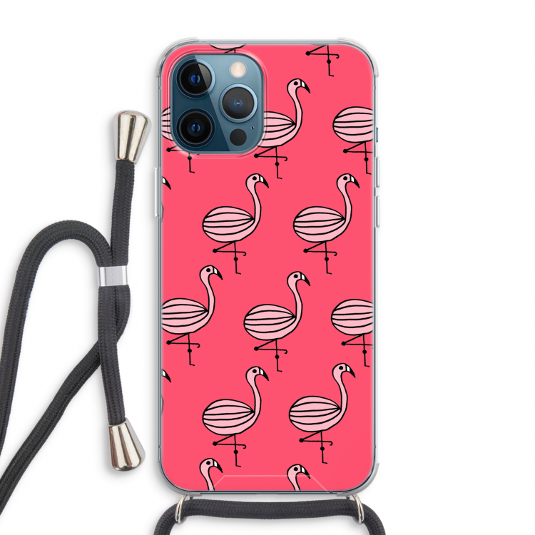Flamingo: iPhone 12 Pro Max Transparant Hoesje met koord
