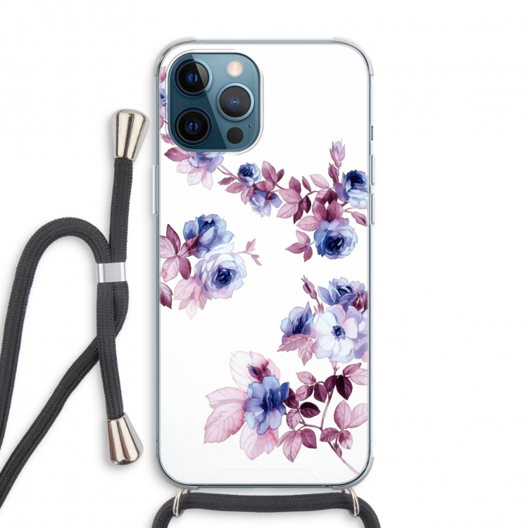 Waterverf bloemen: iPhone 12 Pro Max Transparant Hoesje met koord