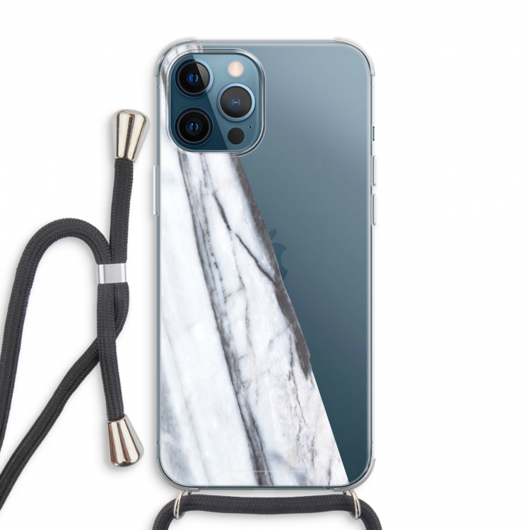 Gestreepte marmer: iPhone 12 Pro Max Transparant Hoesje met koord