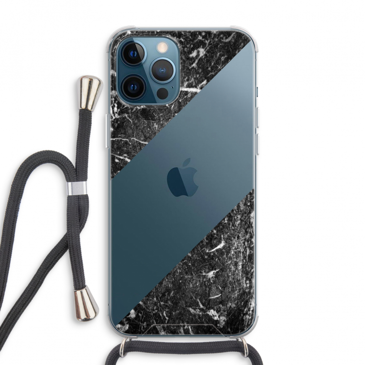 Zwart marmer: iPhone 12 Pro Max Transparant Hoesje met koord