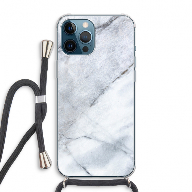 Witte marmer: iPhone 12 Pro Max Transparant Hoesje met koord