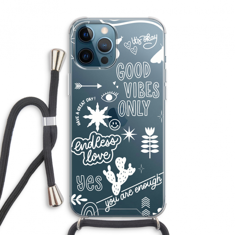 Good vibes: iPhone 12 Pro Max Transparant Hoesje met koord
