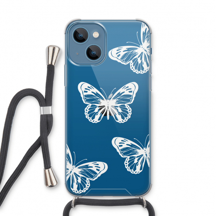 White butterfly: iPhone 13 Transparant Hoesje met koord