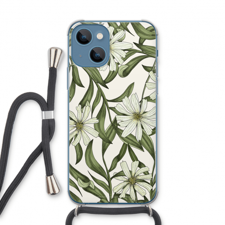 Wit bloemenpatroon: iPhone 13 Transparant Hoesje met koord