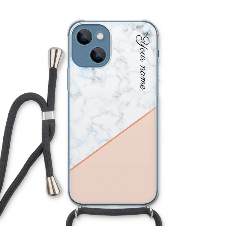 Marmer in stijl: iPhone 13 Transparant Hoesje met koord
