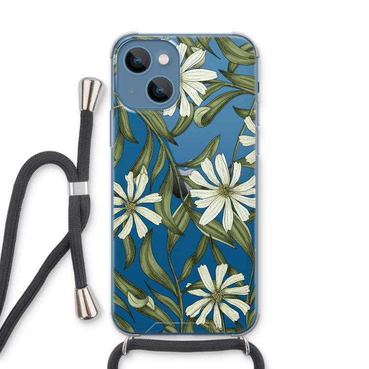 Wit bloemenpatroon: iPhone 13 Transparant Hoesje met koord