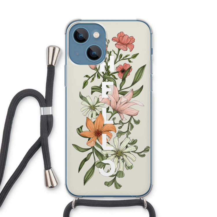 Hello bloemen: iPhone 13 Transparant Hoesje met koord