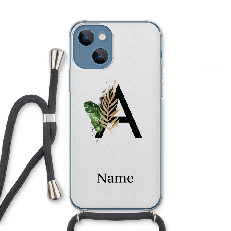 Charcoal Flora: iPhone 13 Transparant Hoesje met koord