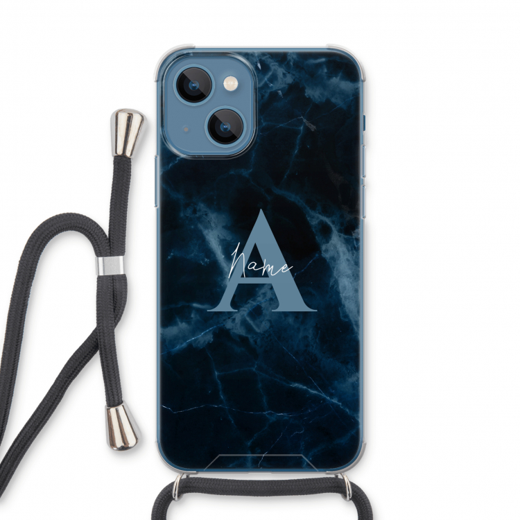 Midnight Marble: iPhone 13 Transparant Hoesje met koord