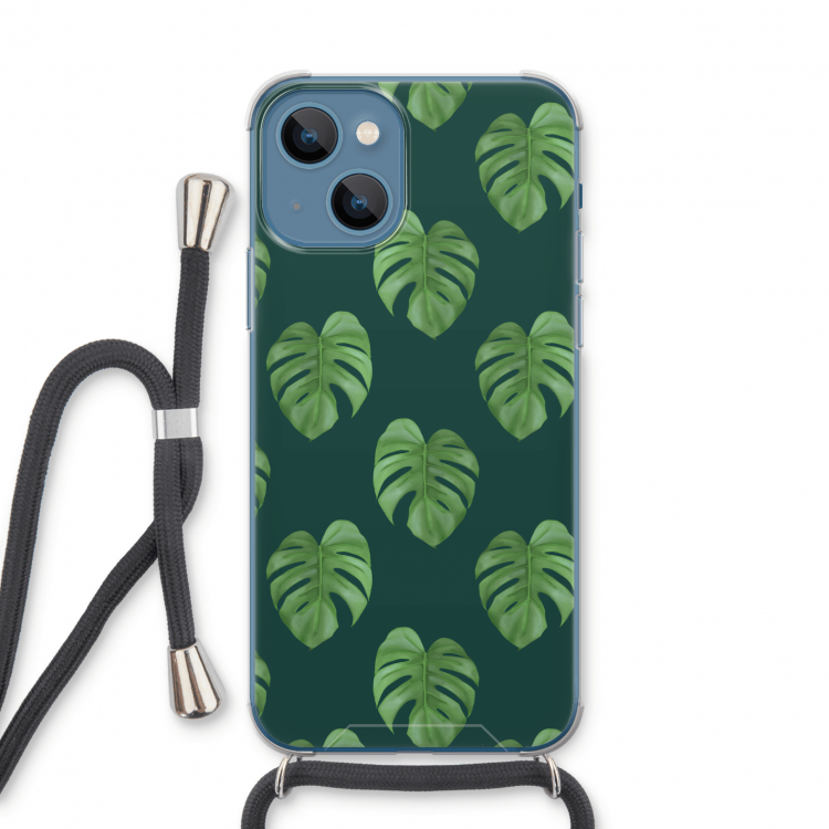 Monstera leaves: iPhone 13 Transparant Hoesje met koord