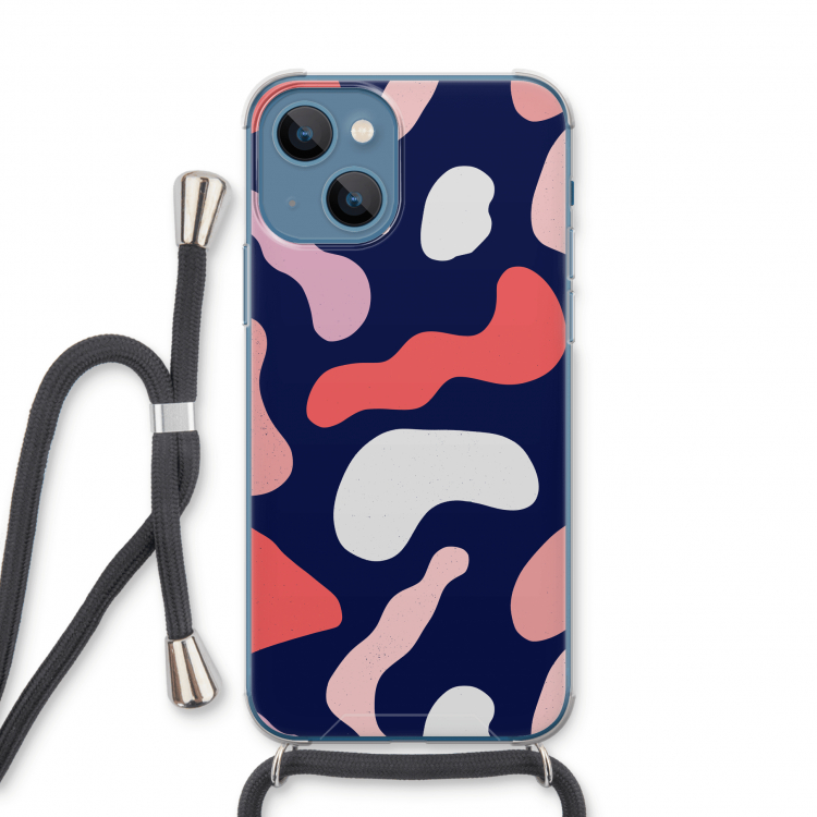 Memphis Shapes Pink: iPhone 13 Transparant Hoesje met koord