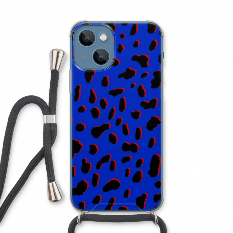 Blue Leopard: iPhone 13 Transparant Hoesje met koord