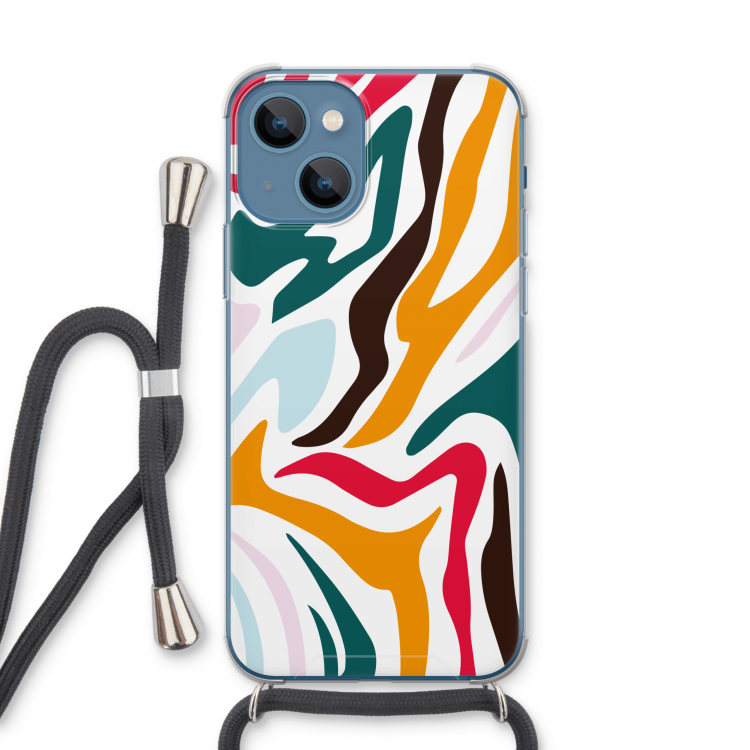 Colored Zebra: iPhone 13 Transparant Hoesje met koord
