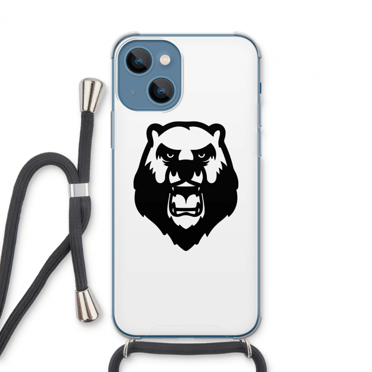 Angry Bear (white): iPhone 13 Transparant Hoesje met koord