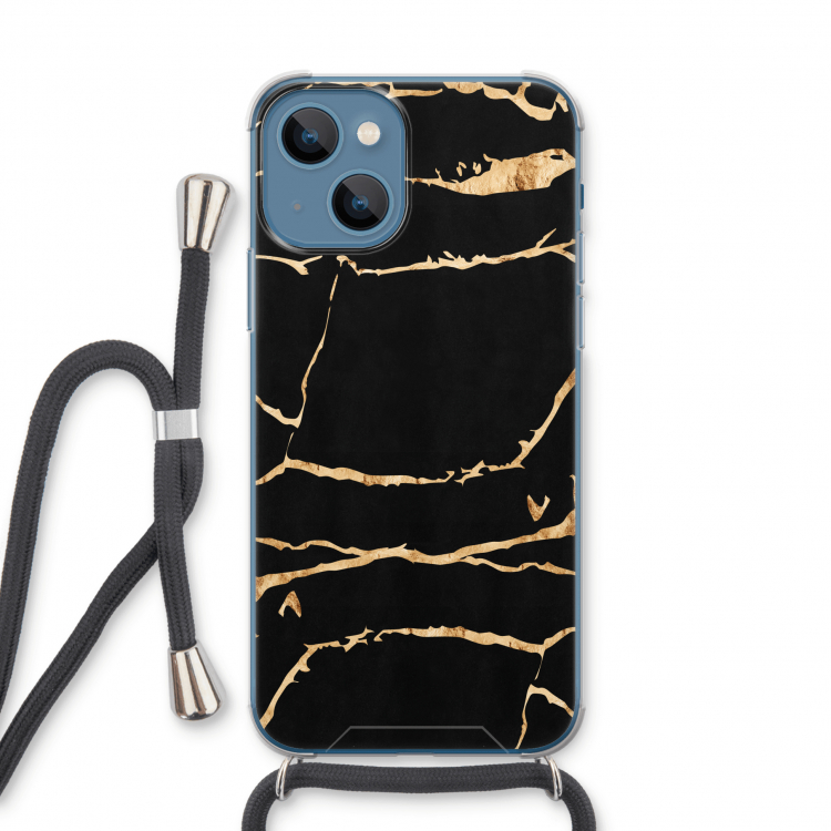 Gouden marmer: iPhone 13 Transparant Hoesje met koord
