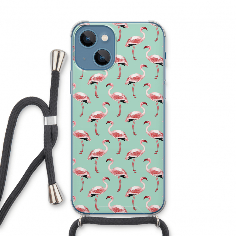 Flamingoprint groen: iPhone 13 Transparant Hoesje met koord
