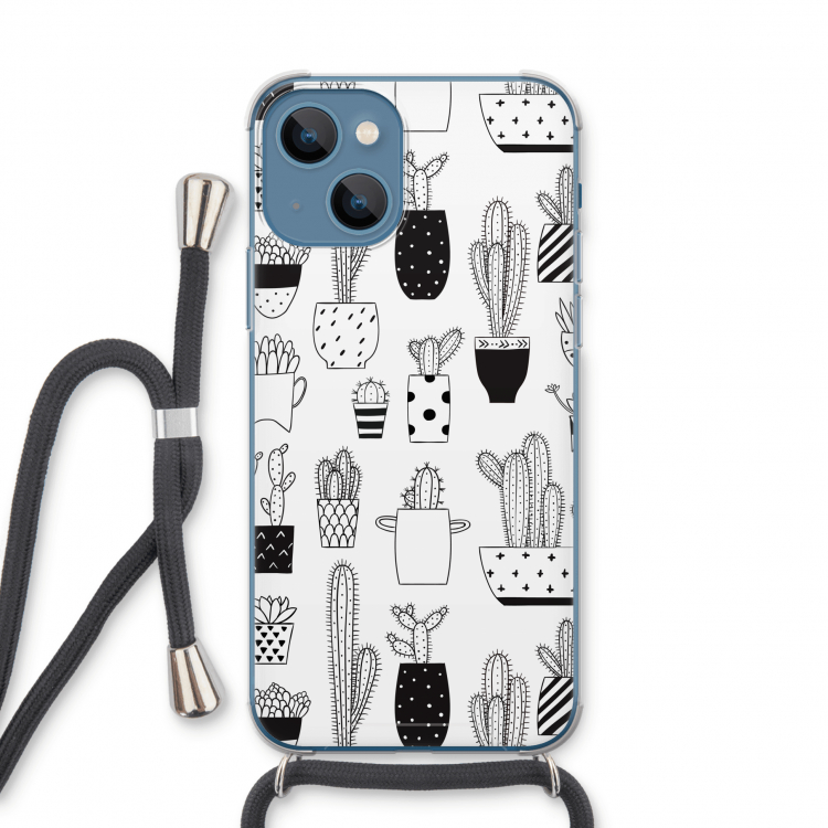 Cactusmotief: iPhone 13 Transparant Hoesje met koord