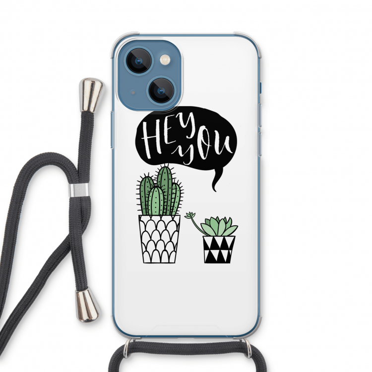 Hey you cactus: iPhone 13 Transparant Hoesje met koord