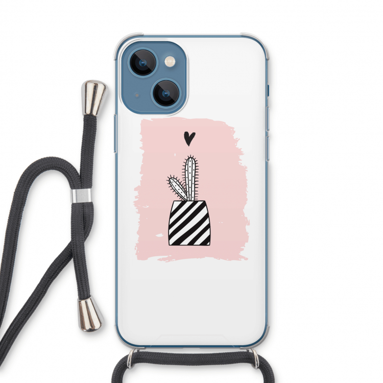 Zwart-wit cactus: iPhone 13 Transparant Hoesje met koord
