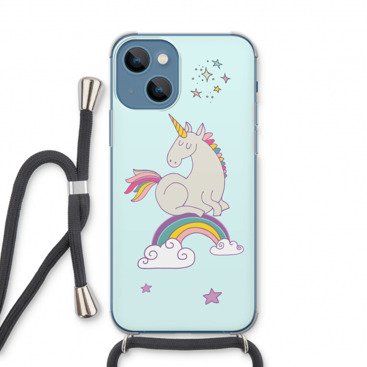 Regenboog eenhoorn: iPhone 13 Transparant Hoesje met koord