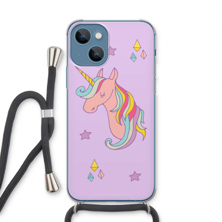 Roze eenhoorn: iPhone 13 Transparant Hoesje met koord