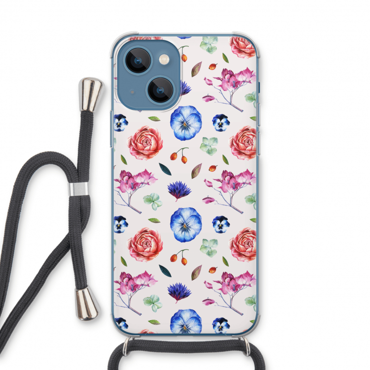 Bloemetjes: iPhone 13 Transparant Hoesje met koord