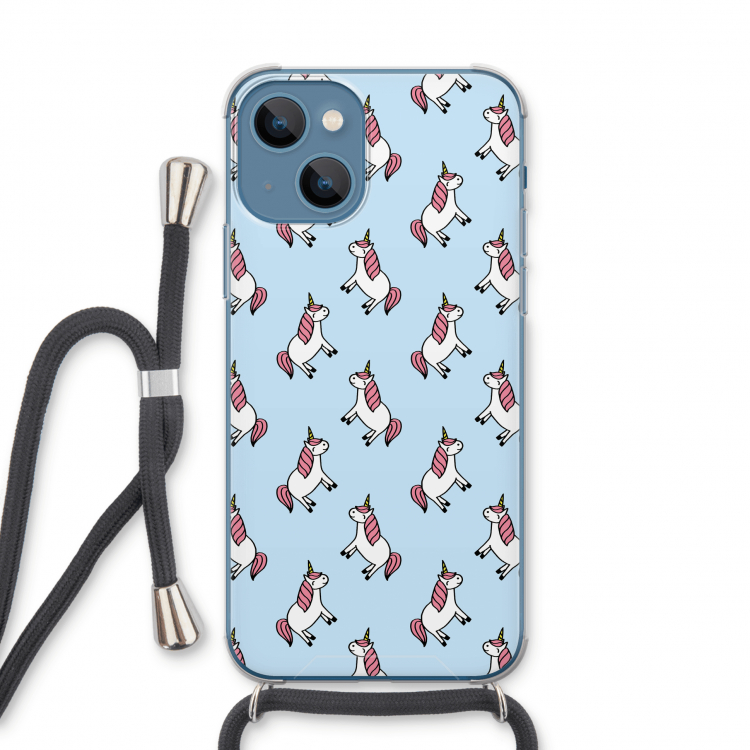 Eenhoorns overal: iPhone 13 Transparant Hoesje met koord