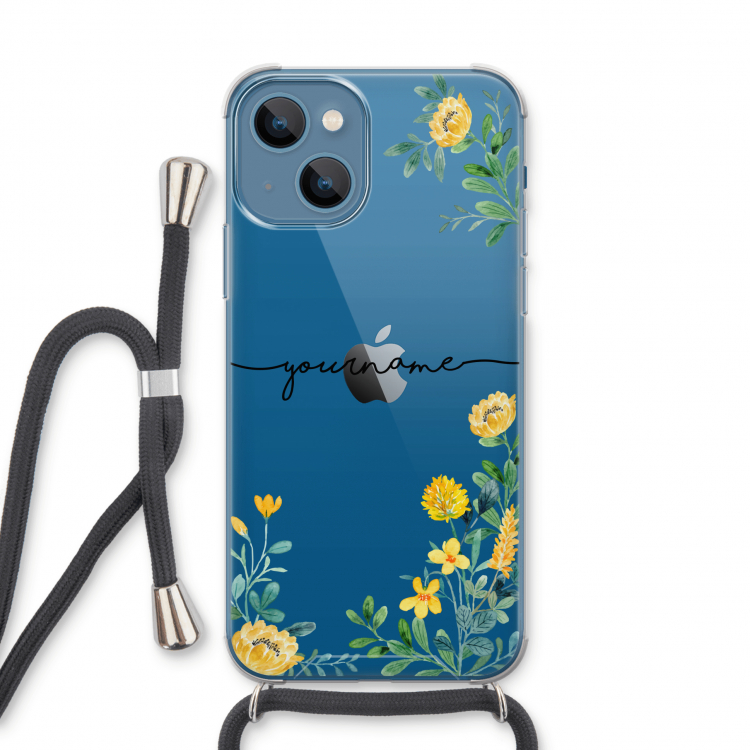 Gele bloemen: iPhone 13 Transparant Hoesje met koord