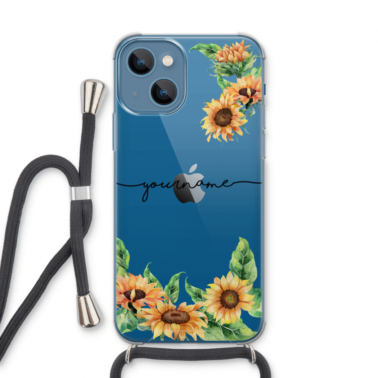 Zonnebloemen: iPhone 13 Transparant Hoesje met koord