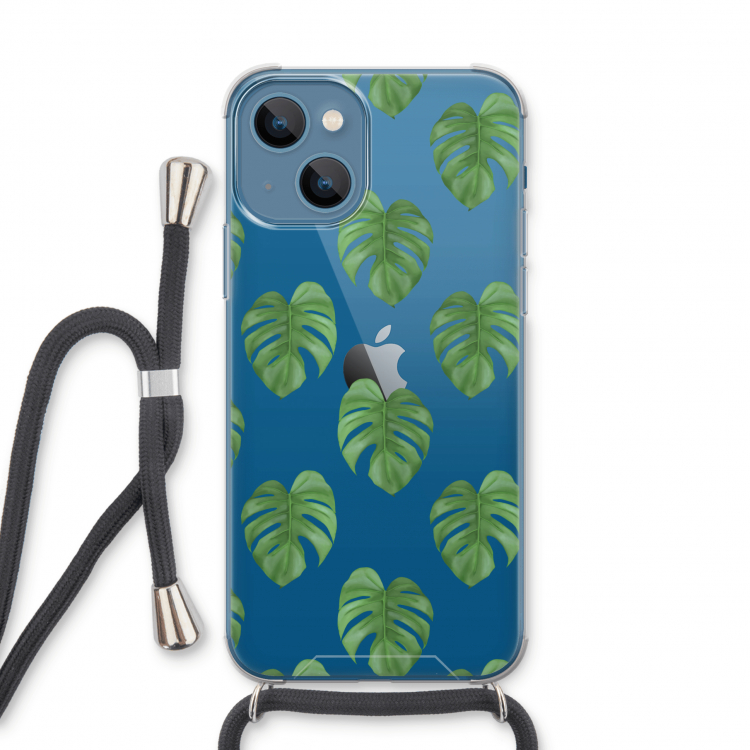 Monstera leaves: iPhone 13 Transparant Hoesje met koord
