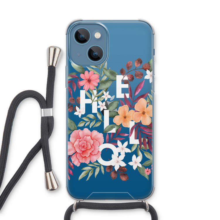 Hello in flowers: iPhone 13 Transparant Hoesje met koord