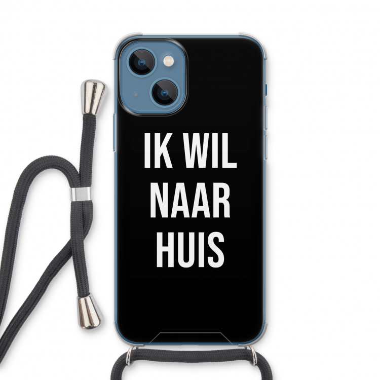 Ik wil naar huis - Zwart: iPhone 13 Transparant Hoesje met koord