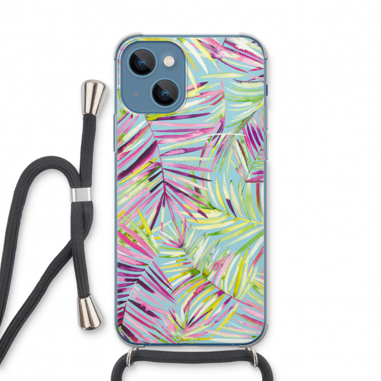 Tropical Palms Blue: iPhone 13 Transparant Hoesje met koord