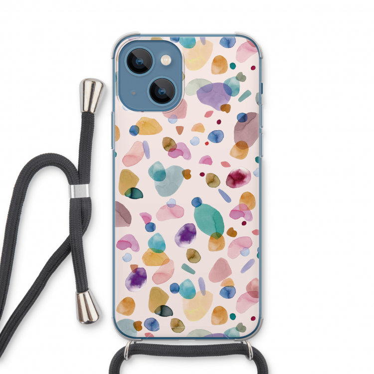Terrazzo Memphis Pink: iPhone 13 Transparant Hoesje met koord