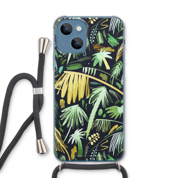 Tropical Palms Dark: iPhone 13 Transparant Hoesje met koord