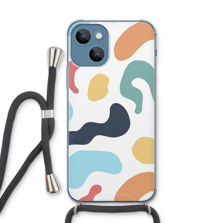 Memphis Shapes Blue: iPhone 13 Transparant Hoesje met koord