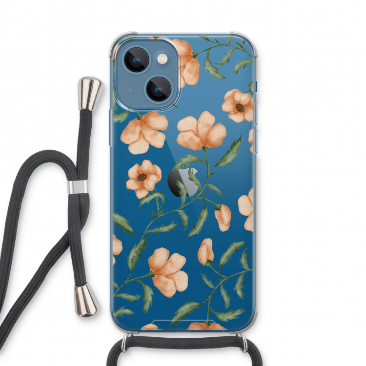 Peachy flowers: iPhone 13 Transparant Hoesje met koord