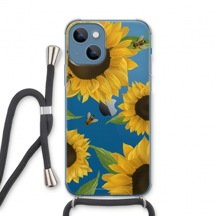Sunflower and bees: iPhone 13 Transparant Hoesje met koord