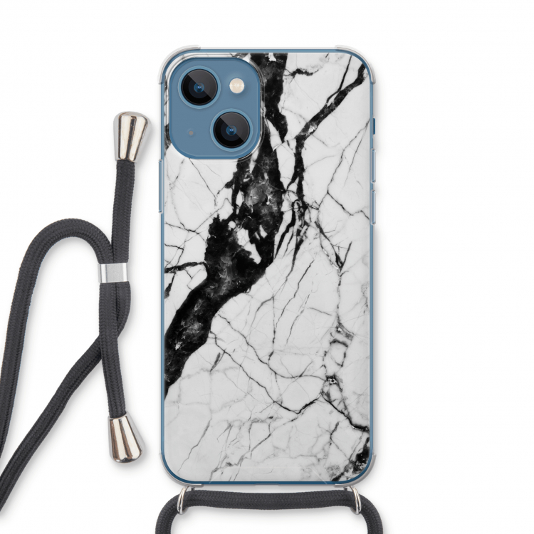 Witte marmer 2: iPhone 13 Transparant Hoesje met koord