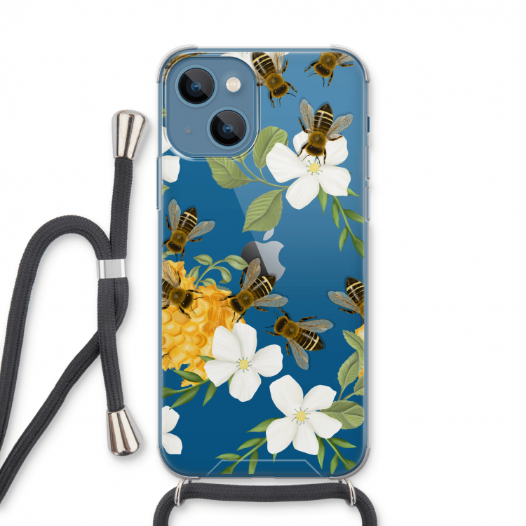 No flowers without bees: iPhone 13 Transparant Hoesje met koord