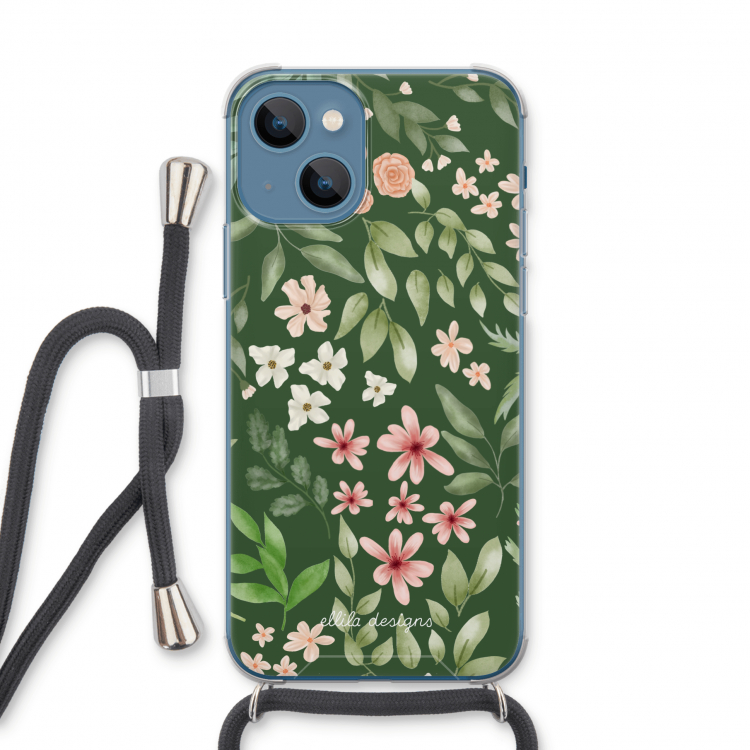 Botanical green sweet flower heaven: iPhone 13 Transparant Hoesje met koord
