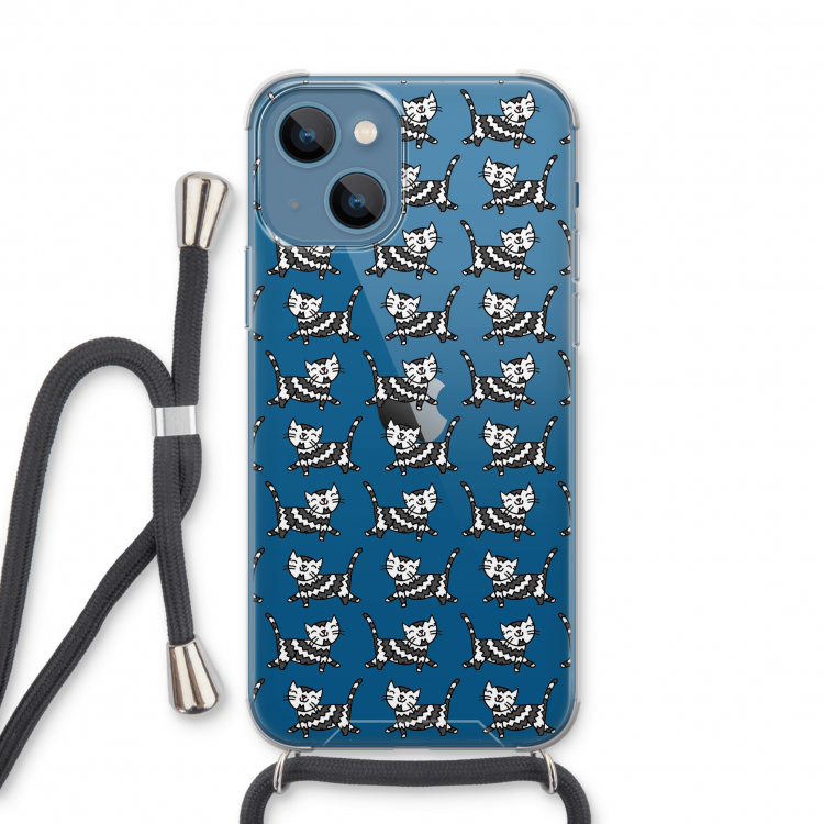 Zwarte poes: iPhone 13 Transparant Hoesje met koord