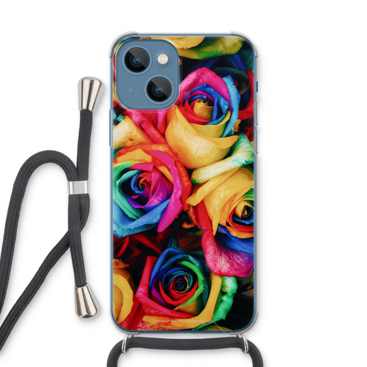 Neon bloemen: iPhone 13 Transparant Hoesje met koord