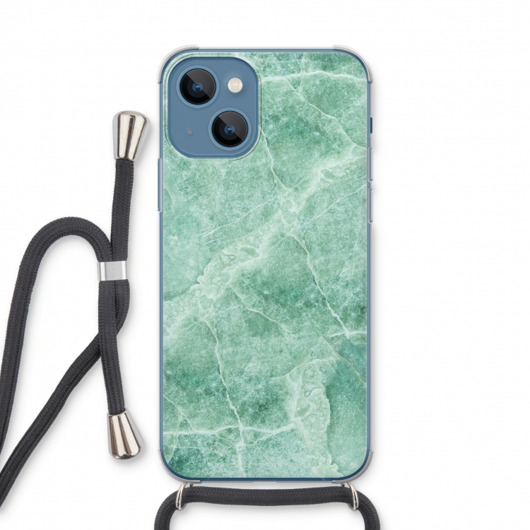 Groen marmer: iPhone 13 Transparant Hoesje met koord