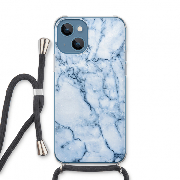 Blauw marmer: iPhone 13 Transparant Hoesje met koord