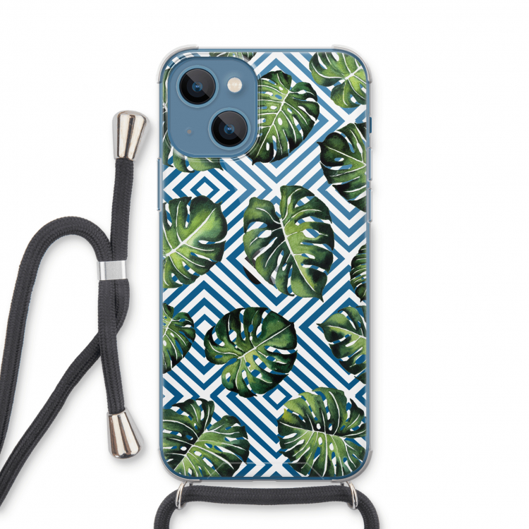 Geometrische jungle: iPhone 13 Transparant Hoesje met koord