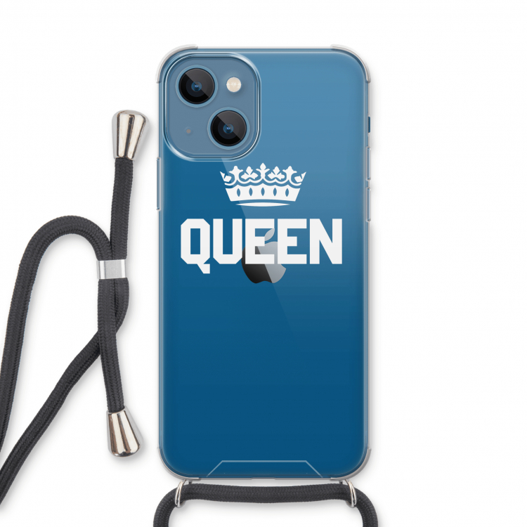 Queen zwart: iPhone 13 Transparant Hoesje met koord